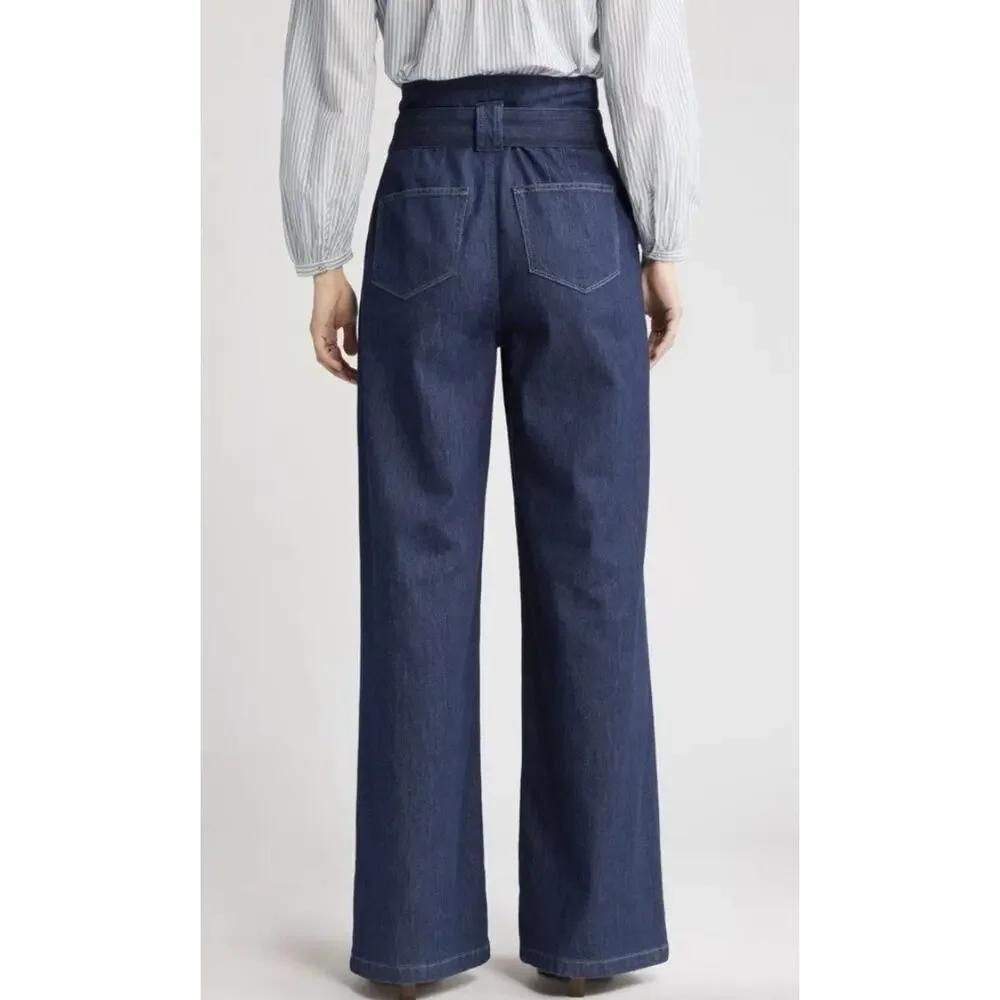PAIGE Harper Flutter Waistband Baltimore Wide Leg Denim Jeans 29 Preppy Boho‎